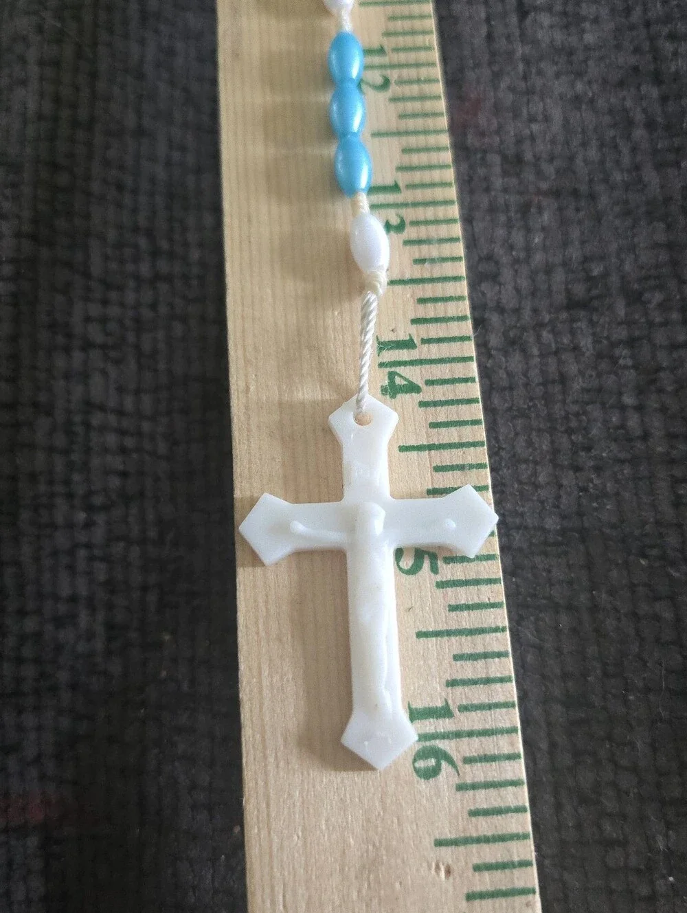 Vintage Rosary Blue White Beaded Plastic  Catholic